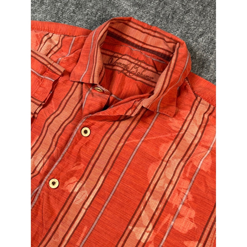 Tommy Bahama Silk Blend Button Up Shirt,‎ Floral Print, Striped Pattern vacation
